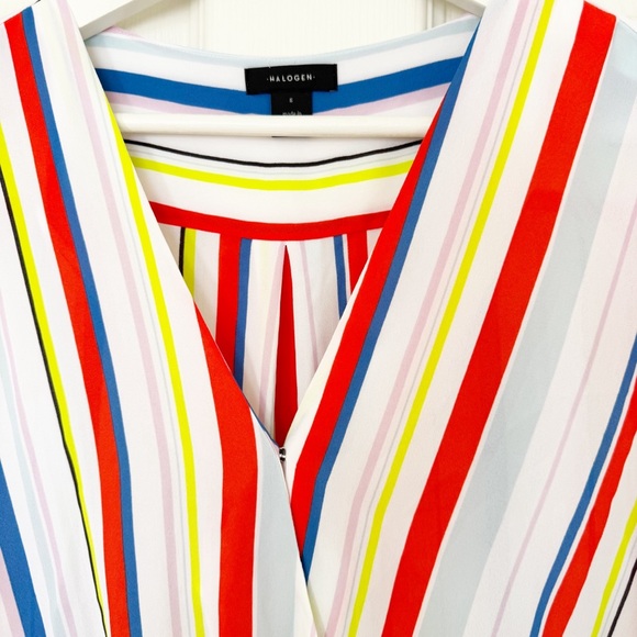 NEW Halogen Surplice Blouson Top - White Multi Colors Fun Stripe Size SMALL - Picture 4 of 7